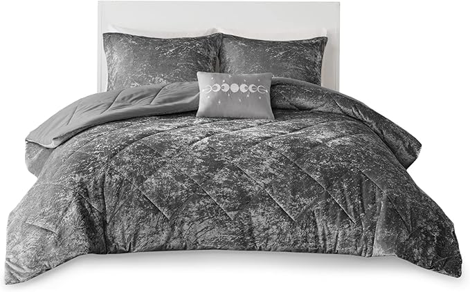 Intelligent Design Queen Comforter Set, Velvet Comforter Set , Luxury Diamond Quilting Comforter Set, Fluffy Comforter Bed Set with Decorative Pillowand 2 Shams, 4 Piece Grey, Full/Queen - LeafyLoom