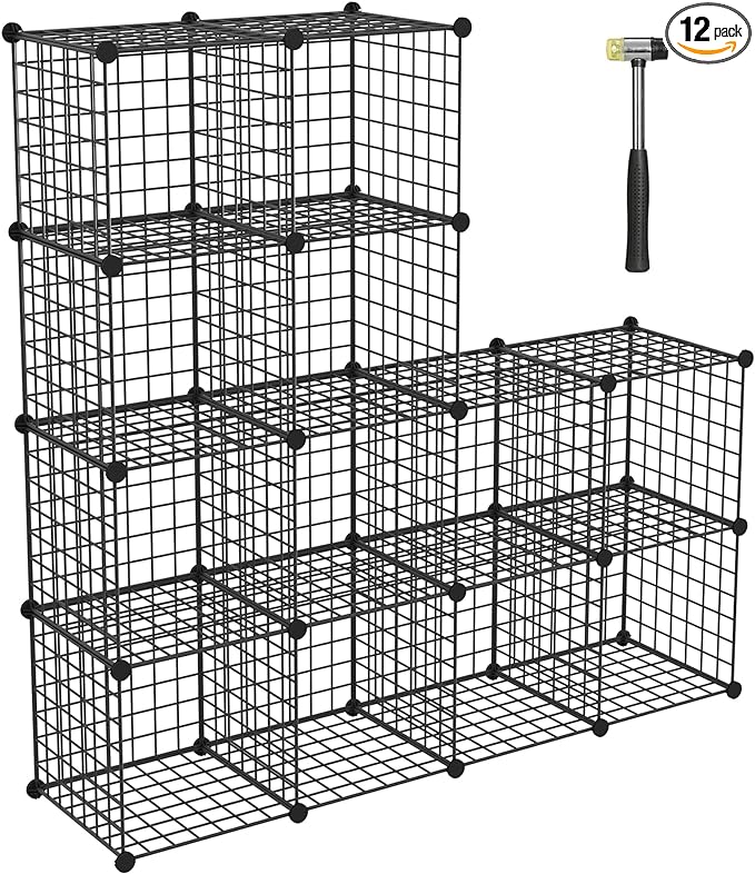 TUMUCUTE Wire Storage Cubes, Metal Storage Shelves Bookshelf, Stackable Modular Closet Organizer for Bedroom Living Room, Office, Black (12 Cubes, Iron) - LeafyLoom
