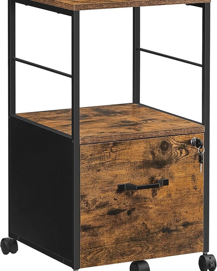 VASAGLE Filing Cabinet for Home Office, Printer Cabinet, Rolling File Cabinet with Drawer and Lock, for Suspended Folder, A4 and Letter Sized Documents, Industrial, Rustic Brown and Black UOFC044B01 - LeafyLoom