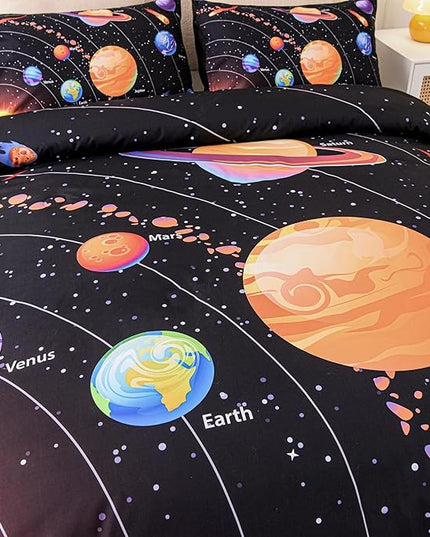 6 Pcs Solar System Comforter Set Full Outer Space Bedding Set Universe Planets Theme Comforter for Boys Kids Ultra-Soft (1 Comforter, 2 Pillowcases, 1 Flat Sheet, 1 Fitted Sheet,1 Pillowcover) - LeafyLoom