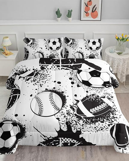 Axolotl Ball Sports Comforter Set Twin,Football Soccer Bedding Set,Football Baseball Game Comforter Set,Baseball Bedding Set,Hip Hop Graffiti Artwork Bedding for Boys Kids Men,1 Quilt 2 Pillowcases - LeafyLoom