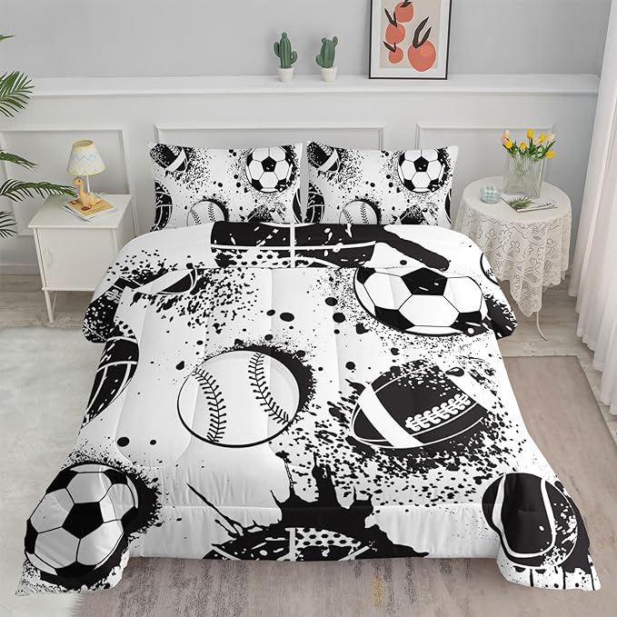 Axolotl Ball Sports Comforter Set Twin,Football Soccer Bedding Set,Football Baseball Game Comforter Set,Baseball Bedding Set,Hip Hop Graffiti Artwork Bedding for Boys Kids Men,1 Quilt 2 Pillowcases - LeafyLoom