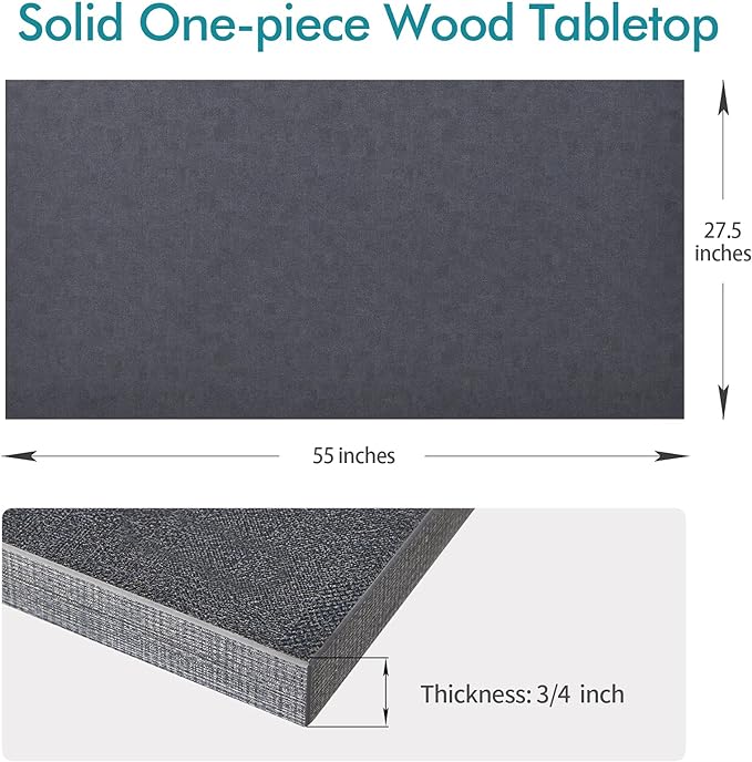 Kaboon Universal Tabletop 55"x27.5", Solid One-Piece Melamine Table Top, Double Desk L-Desk DIY, Home and Office Countertop, Greylish Blue - LeafyLoom