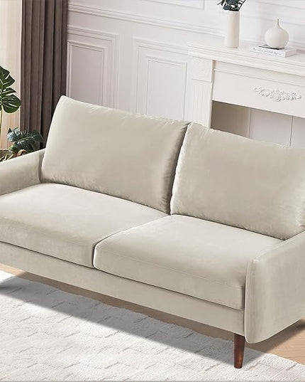 US Pride Furniture Kent Modern Velvet Sofa, Comfortable 3 Seater Couch for Living Rooms and Small Spaces, Ideal Studio Apartment Furniture with Sleek Design, Ivory - LeafyLoom