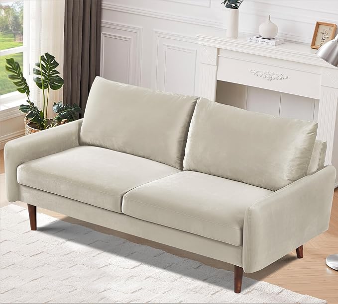US Pride Furniture Kent Modern Velvet Sofa, Comfortable 3 Seater Couch for Living Rooms and Small Spaces, Ideal Studio Apartment Furniture with Sleek Design, Ivory - LeafyLoom
