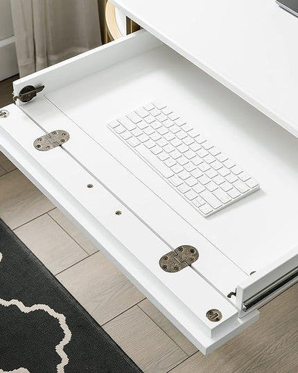 Leick Home 85405 Home Office Computer Desk with Dropfront Keyboard Drawer, Furniture, Cottage White/Gold - LeafyLoom