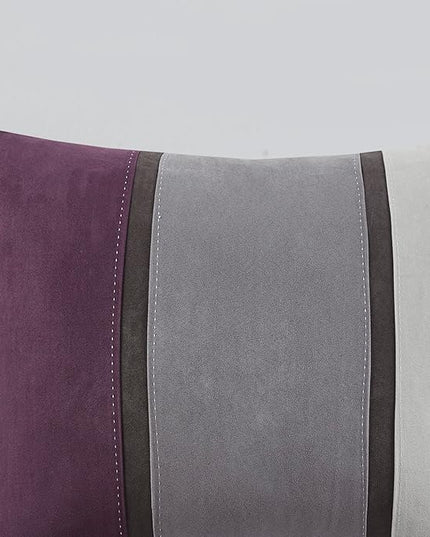 Madison Park Palisades Comforter Set Modern Faux Suede Pieced Stripe Design, All Season Down Alternative Cozy Bedding with Matching Shams, Decorative Pillows, King(104"x92"), Purple 7 Piece - LeafyLoom