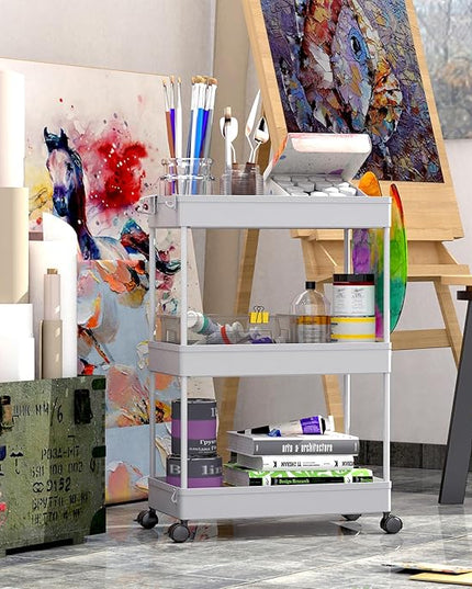 SPACEKEEPER Rolling Storage Cart 3 Tier Bathroom Cart Organizers with Wheels Laundry Room Organization Mobile Shelving Unit Utility Cart Storage Shelves Multi-Functional for Office, Home, Gray - LeafyLoom