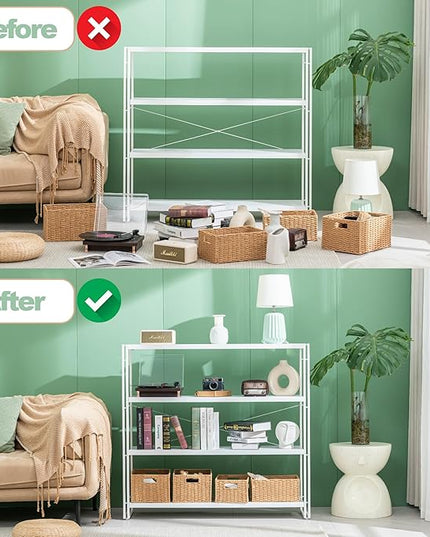 HCHQHS Bookshelf, 4-Tier Industrial Bookcase, White Open Book Shelf, Freestanding Tall Bookshelves with Metal Frame - LeafyLoom