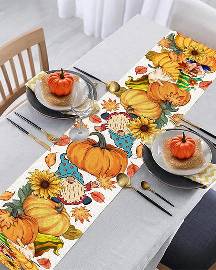 Fall Table Runner 72 Inches Long Autumn Table Runner Pumpkins Maple Leaves Gnome Fall Theme Decor for Kitchen Dining Table Home Party Decorations Unibyby