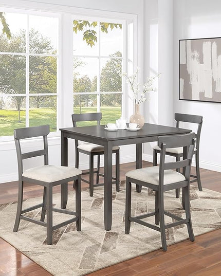 NicBex Kitchen Table Set for 4 Dining Table 5Pc Counter Height Dining Set Kitchen Wooden Top Table and Chairs Cushions Seats Ladder Back Chair Dining Room, Natural+Grey - LeafyLoom