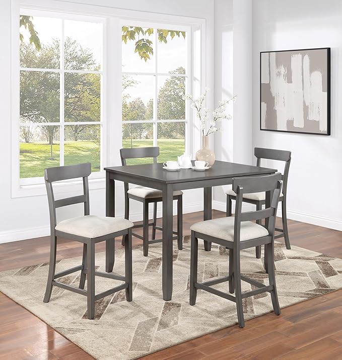 NicBex Kitchen Table Set for 4 Dining Table 5Pc Counter Height Dining Set Kitchen Wooden Top Table and Chairs Cushions Seats Ladder Back Chair Dining Room, Natural+Grey - LeafyLoom