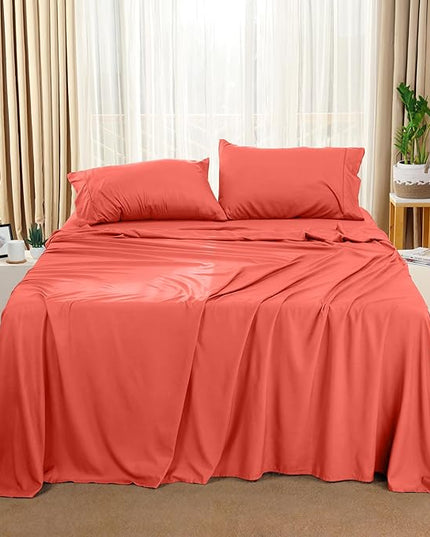 Utopia Bedding Queen Bed Sheets Set - 4 Piece Bedding - Brushed Microfiber - Shrinkage and Fade Resistant - Easy Care (Queen, Coral) - LeafyLoom