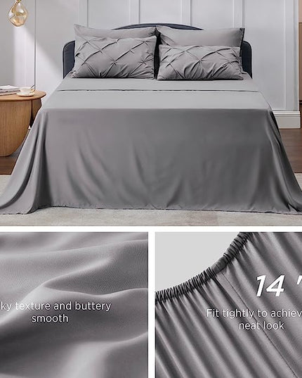 Bedsure Queen Comforter Set - Bed in a Bag Queen 7 Pieces, Pintuck Bedding Sets Grey Bed Set with Comforter, Sheets, Pillowcases & Shams - LeafyLoom