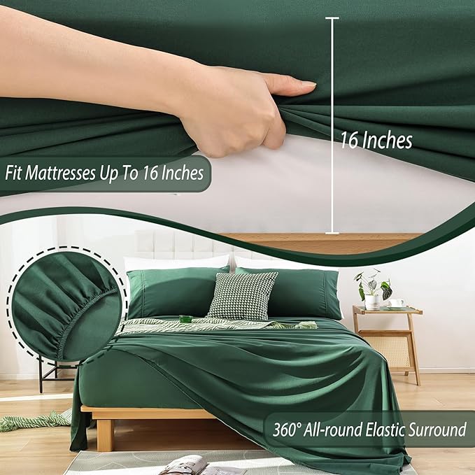 Whitney Home Textile Queen Sheet Set - 4 Piece Soft Breathable Bed Sheets for Queen Size Bed, Deep Pocket Lxuury Brushed Sheets, Hotel Bedding Sheets and Pillowcases, Wrinkle Free Oeko-Tex Sheets - LeafyLoom