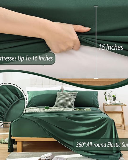 Whitney Home Textile King Sheet Set - 4 Piece Luxury Cooling Bed Sheets for King Size Bed, Silky Soft Sheets 16" Deep Pocket, Hotel Bedding Sheets and Pillowcases, Wrinkle Free Oeko-Tex Sheets - LeafyLoom