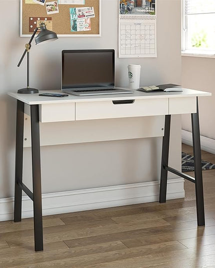 Ameriwood Home Oxford Computer Desk with Drawer, White/Black - LeafyLoom