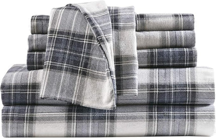 Comfort Spaces Cotton Flannel Breathable Warm Deep Pocket Sheets with Pillow Case Bedding, Queen, Blue Plaid Scottish Plaid 4 Piece - LeafyLoom