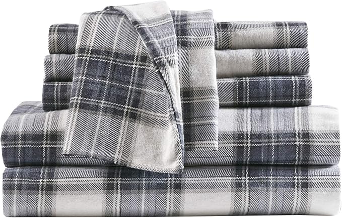 Comfort Spaces Cotton Flannel Breathable Warm Deep Pocket Sheets with Pillow Case Bedding, Queen, Blue Plaid Scottish Plaid 4 Piece - LeafyLoom