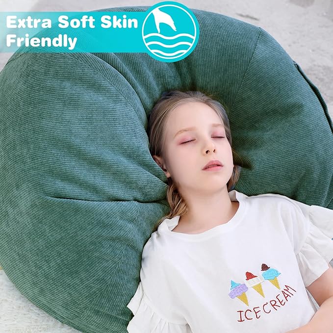 Stuffed Animal Storage Bean Bag Chair Cover (No Filler) for Kids and Adults.Soft Premium Corduroy Stuffable Beanbag for Organizing Children Plush Toys or Memory Foam Small 100L (Green) - LeafyLoom