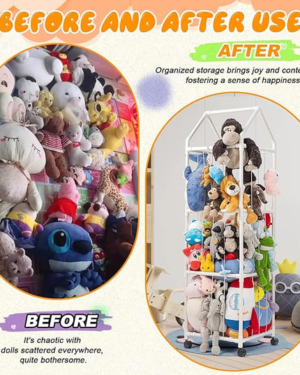 Stuffed Animal Zoo Storage, Extra Large Stuffed Animal Holder with Dust Cloth and Universal Wheels, Toy Storage Organizer, Plush Storage Organizer Shelf for Birthday Gift, Nursery Play Room Bedroom - LeafyLoom