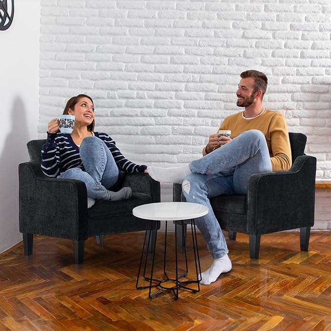 VINGLI Accent Chairs for Living Room Chairs Reading Chair Mid Century Modern Chair Soft Chenille Sofa Chair Upholstered Arm Chair Comfy Chair Side Chair (Black Chenille) - LeafyLoom