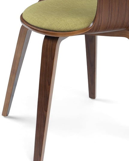 SIMPLIHOME Lowell / Draper Mid Century Modern 7 Pc Dining Set with 6 Upholstered Bentwood Dining Chairs in Acid Green Linen Look Fabric and 66 Inch Wide Table, For the Dining Room and Kitchen - LeafyLoom