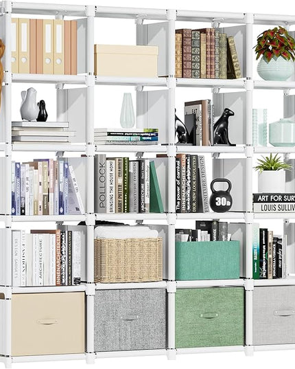 Mavivegue 20 Cube Book Shelf, Storage Organizer, Large DIY Bookcase, Metal Cube Bookshelf, Cubbies Closet Storage Organizer Shelves for Bedroom,Living Room,Home,Office - LeafyLoom