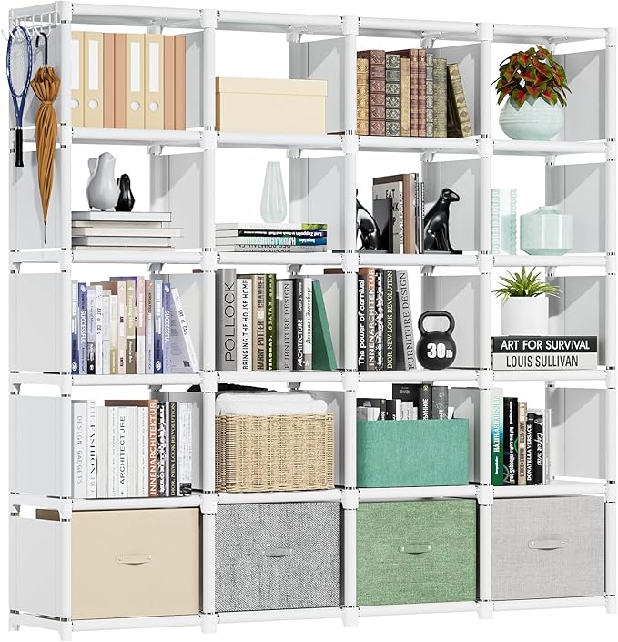 Mavivegue 20 Cube Book Shelf, Storage Organizer, Large DIY Bookcase, Metal Cube Bookshelf, Cubbies Closet Storage Organizer Shelves for Bedroom,Living Room,Home,Office - LeafyLoom