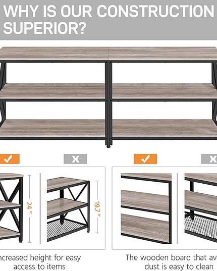 Yaheetech TV Stand for 70 Inch TVs, Industrial Media Entertainment Center with 3-Tier Storage Shelves, 63" TV Console with Metal Frame for Living Room, Gray - LeafyLoom