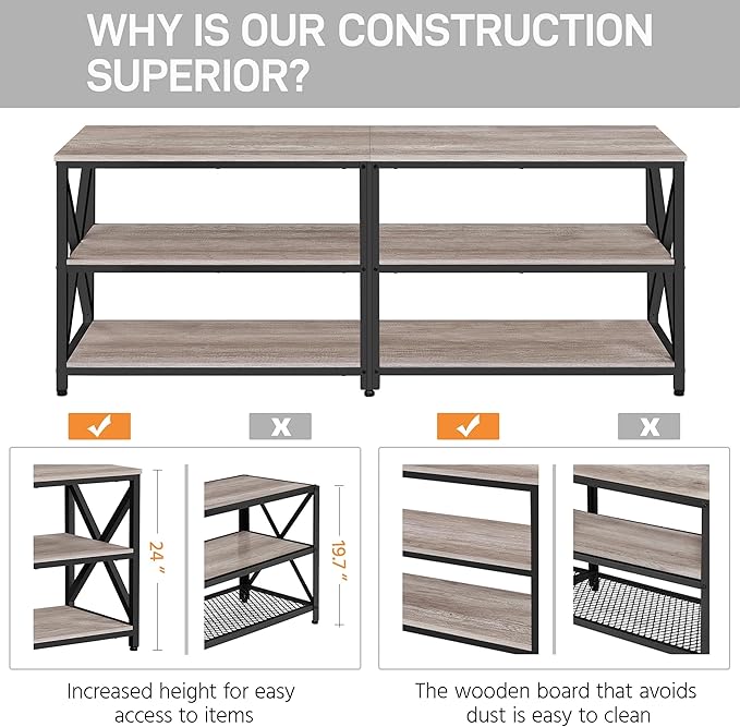 Yaheetech TV Stand for 70 Inch TVs, Industrial Media Entertainment Center with 3-Tier Storage Shelves, 63" TV Console with Metal Frame for Living Room, Gray - LeafyLoom