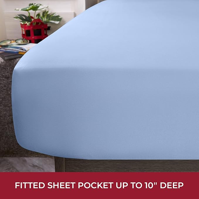 Mellanni RV Short Queen Sheets - 4 PC Iconic Collection Bedding Sheets & Pillowcases - Hotel Luxury, Extra Soft, Cooling Bed Sheets - Deep Pocket up to 10 inch (RV/Short Queen, Sky Blue) - LeafyLoom