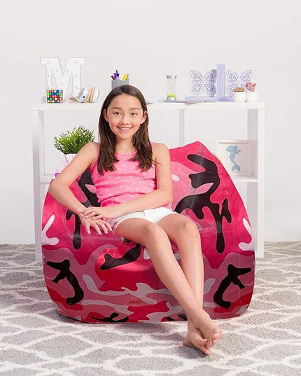 Posh Creations Structured Comfy Bean Bag Chair for Gaming, Reading and Watching TV, Coronado Chair, Nylon - Camo Pink and Black - LeafyLoom