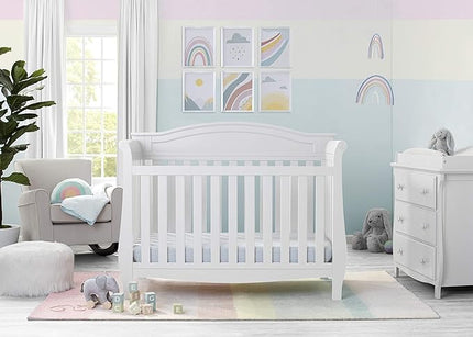 Delta Children Lancaster 4-in-1 Convertible Baby Crib, Bianca White + Serta Perfect Slumber Dual Sided Recycled Fiber Core Crib and Toddler Mattress (Bundle) - LeafyLoom