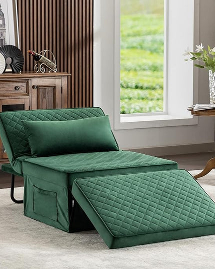 Sofa Bed, 4 in 1 Multi-Function Folding Ottoman Breathable Velvet Couch Bed with Adjustable Backrest Modern Convertible Chair for Living Room Apartment Office,Squared-Green - LeafyLoom