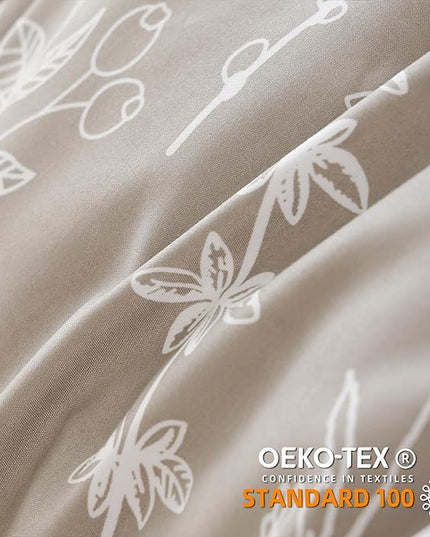 JANZAA Twin Comforter Set Oatmeal Comforter Set Floral Bedding Set Microfiber Comforter Set with Pillow Case for All Season Cozy and Comfortable 2 PCS (1 Comforter&1 Pillowcase) - LeafyLoom