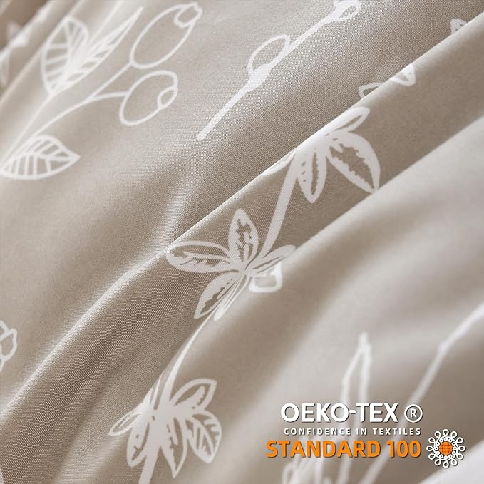 JANZAA Twin Comforter Set Oatmeal Comforter Set Floral Bedding Set Microfiber Comforter Set with Pillow Case for All Season Cozy and Comfortable 2 PCS (1 Comforter&1 Pillowcase) - LeafyLoom
