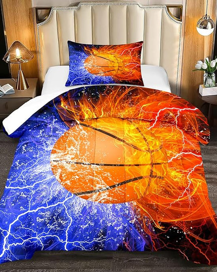 Basketball Comforter Set Twin Size Comforter Set for Boys Basketball Bedding Basketball Comforter Set Sport Microfiber Twin Bedding Set for Kids Boys Teens, 1 Comforter+1 Pillowcase - LeafyLoom