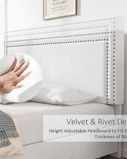 VECELO Queen Size Upholstered Platform Bed Frame with 4 Storage Drawers, Adjustable Velvet Rivets Headboard, Wooden Slats Support, No Box Spring Needed, Easy Assembly - LeafyLoom
