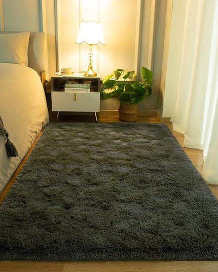 Softlife Ultra Soft Fluffy Area Rugs for Bedroom, Girls and Boys Room Kids Room Nursery Rug, 3 x 5 Feet Shaggy Fur Indoor Plush Modern Floor Carpet for Living Room Christmas Decor, Olive Green - LeafyLoom