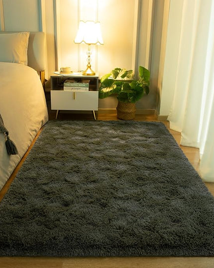 Softlife Rug for Bedroom 4x5.3 Feet Area Rug for Living Room Super Soft Shaggy Rugs for Kids Room Fluffy Fuzzy Carpets Long Plush Bedside Rug Nursery Christmas Home Decor for Boys Girls, Olive Green - LeafyLoom