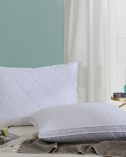 Three Geese Pack of 2 White Goose Feather Bed Pillows King Size - Soft 600 Thread Count 100% Cotton, Medium Firm,Soft Support Surround Fill Polyester, White Solid - LeafyLoom