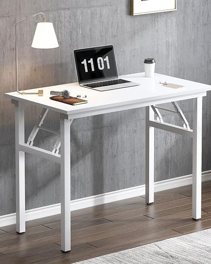 Need Small Computer Desk 31.5 inches Folding Table No Assembly Sturdy Small Writing Desk Folding Desk for Small Spaces, White - LeafyLoom