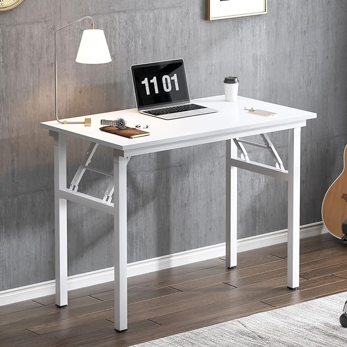 Need Small Computer Desk 31.5 inches Folding Table No Assembly Sturdy Small Writing Desk Folding Desk for Small Spaces, White - LeafyLoom