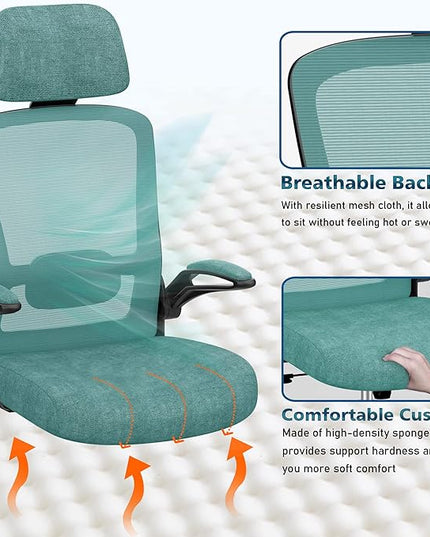 Office Chair, Ergonomic Desk Chair with Adjustable Lumbar Support, High Back Mesh Computer Chair with Flip-up Armrests-BIFMA Passed Task Chairs, Executive Chair for Home Office - LeafyLoom