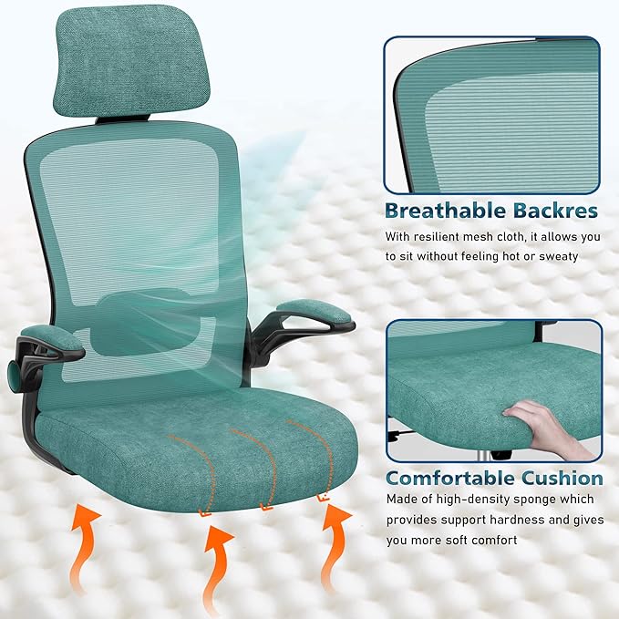 Office Chair, Ergonomic Desk Chair with Adjustable Lumbar Support, High Back Mesh Computer Chair with Flip-up Armrests-BIFMA Passed Task Chairs, Executive Chair for Home Office - LeafyLoom