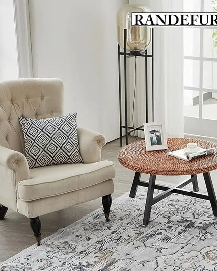 Round Coffee Table, Seagrass Coffee Solid Pine Wood X Base Frame Cocktail Table, Easy Assembled, Multiple Sizes for Living Room, 32 x 17 Inches,Gold - LeafyLoom