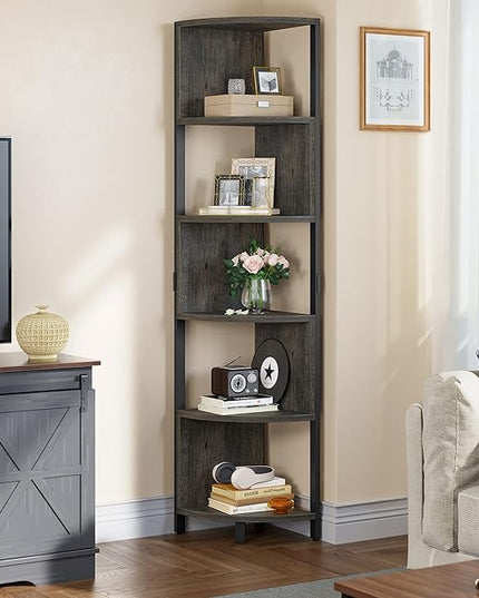 YITAHOME 6-Tier Corner Shelf, 68.8" Tall Industrial Free Standing Corner Bookshelf, 6 Shelf Display Corner Bookcase Open Small Book Shelves for Bedroom, Living Room, Small Space, Charcoal Gray + Black - LeafyLoom
