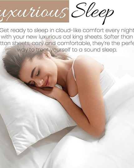 Linen Market Bed Sheets for California King Size Bed (White) - Sleep Better Than Ever With These Soft and Cooling California King Sheets - Deep Pocket Fits 16" Thick Beds - 4 Piece Cal King Sheet Set - LeafyLoom