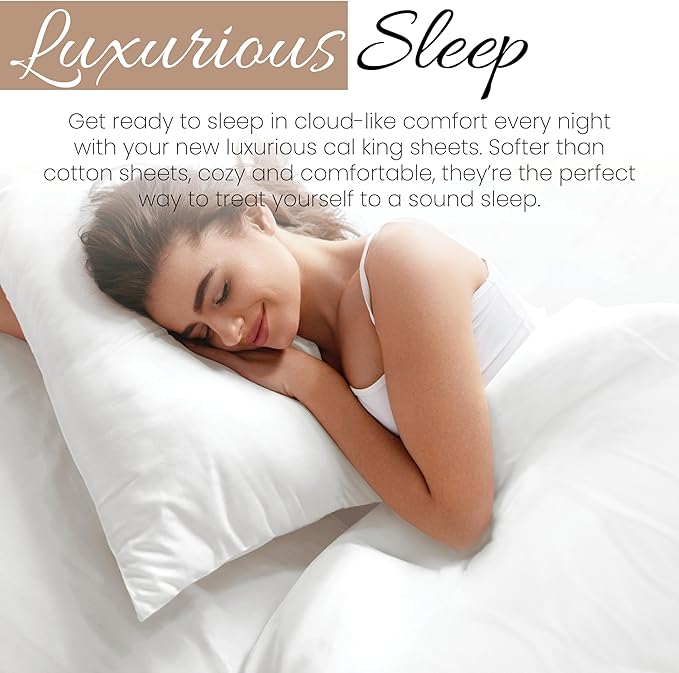 Linen Market Bed Sheets for California King Size Bed (White) - Sleep Better Than Ever With These Soft and Cooling California King Sheets - Deep Pocket Fits 16" Thick Beds - 4 Piece Cal King Sheet Set - LeafyLoom